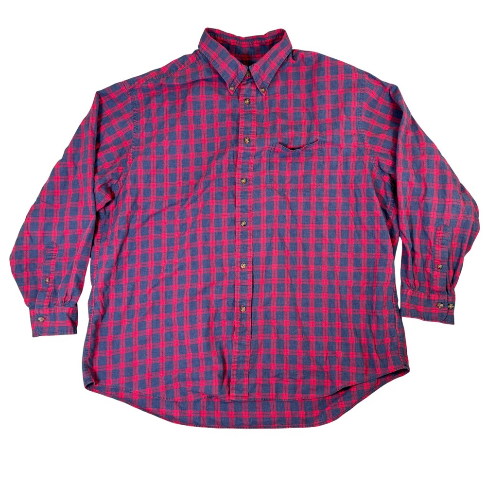 Brooks Brothers Madison XXL Flannel Shirt Red Navy Blue Plaid Cotton Button Down